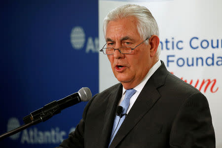 U.S. Secretary of State Rex Tillerson delivers remarks on the U.S.-Korea relationship during a forum at the Atlantic Council in Washington, U.S. December 12, 2017. REUTERS/Jonathan Ernst