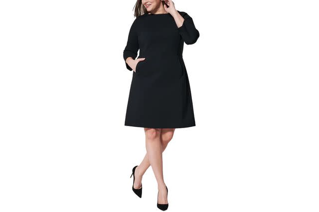 Spanx Perfect A-Line Black 3/4 Sleeve Dress Midi Length Size Medium