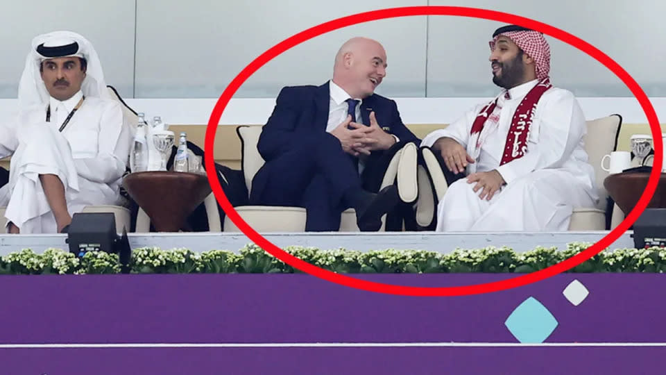 FIFA president Gianni Infantino is seen here speaking with the Saudi Crown Prince Mohammed bin Salman at the Qatar World Cup. Pic: Getty