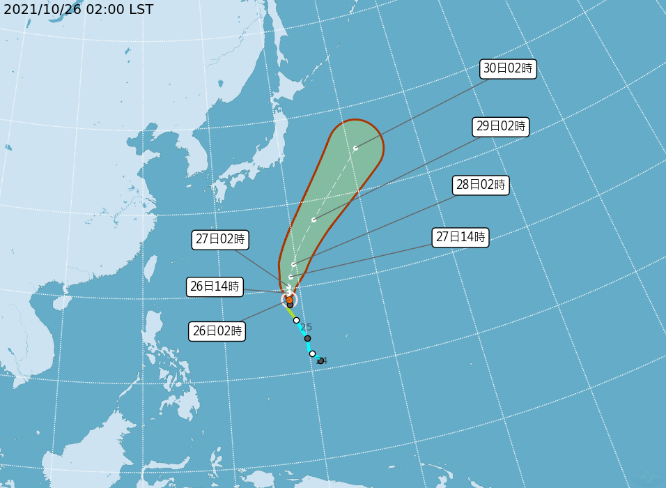 剛成形的輕度颱風「瑪瑙」正以每小時9公里速度，向北北東轉北進行，估計對台灣不會有影響。   圖：中央氣象局/提供