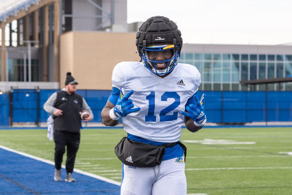 Wide receiver Kym Wimberly during a recent Delaware football spring practice.