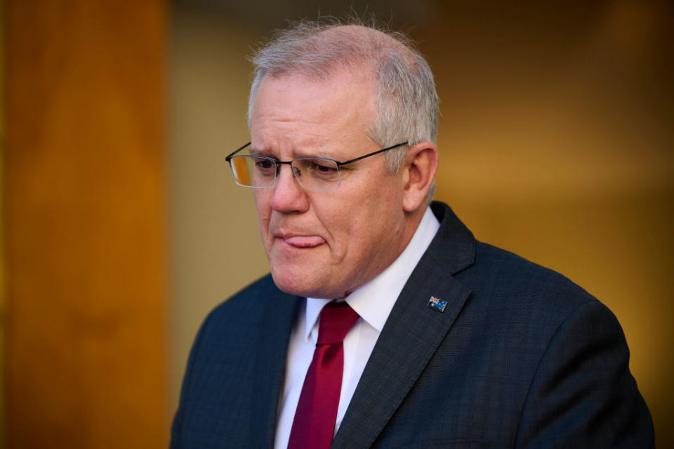 Prime Minister Scott Morrison speaks during a press conference in Canberra, Australia. 