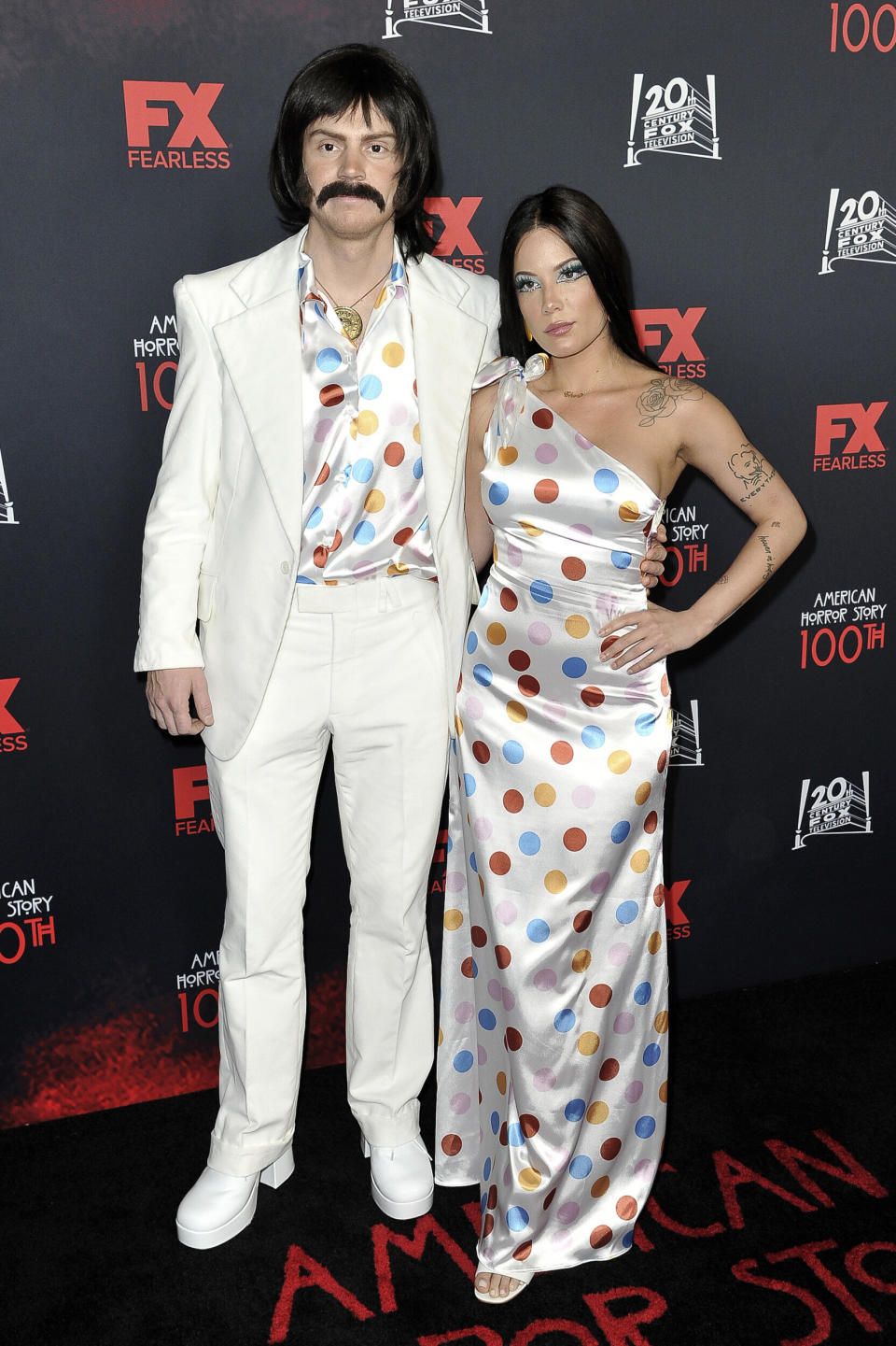 Evan Peters and Halsey attend the 100th episode celebration of "American Horror Story" on Saturday in Los Angeles. (Photo: Richard Shotwell/Invision/AP)