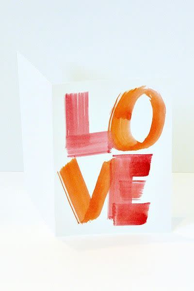 <p>You only need a few watercolor materials to paint this pretty handmade card for <a href="https://www.womansday.com/relationships/dating-marriage/g1414/valentines-day-gifts-women/" rel="nofollow noopener" target="_blank" data-ylk="slk:your Valentine;elm:context_link;itc:0;sec:content-canvas" class="link ">your Valentine</a>.</p><p><strong><em>Get the tutorial at <a href="http://lauratrevey.com/2014/01/20/make-watercolor-valentine-cards/" rel="nofollow noopener" target="_blank" data-ylk="slk:Laura Trevey;elm:context_link;itc:0;sec:content-canvas" class="link ">Laura Trevey</a>.</em></strong></p><p><em><strong>What You'll Need: </strong></em><a href="https://www.amazon.com/Bianyo-Watercolor-Professional-Painting-Coloring/dp/B01GWWY690/" rel="nofollow noopener" target="_blank" data-ylk="slk:Watercolor paints;elm:context_link;itc:0;sec:content-canvas" class="link ">Watercolor paints</a> ($20 for 16 colors, Amazon)</p>