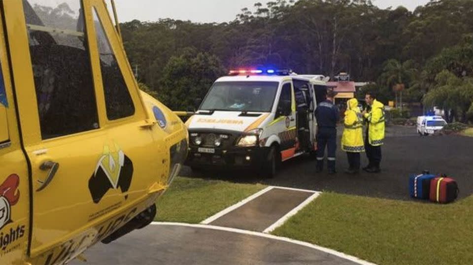 The surfer, in his 60s, suffered lacerations to his arm and foot and was treated by NSW paramedics. Photo: Twitter