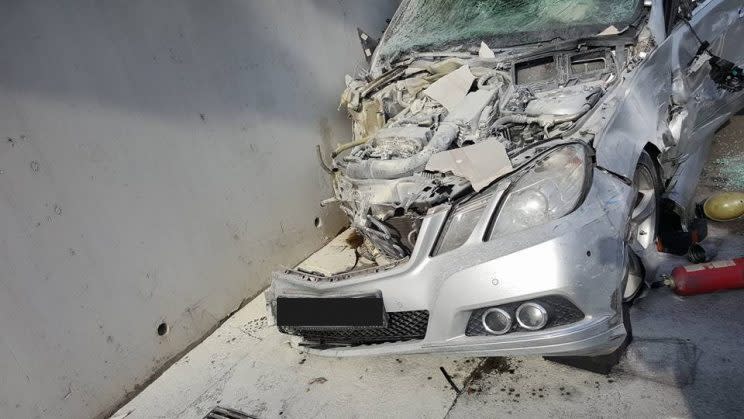 One of the vehicles allegedly involved in a fatal accident along the AYE near Tuas West Road on 19 December 2016. 