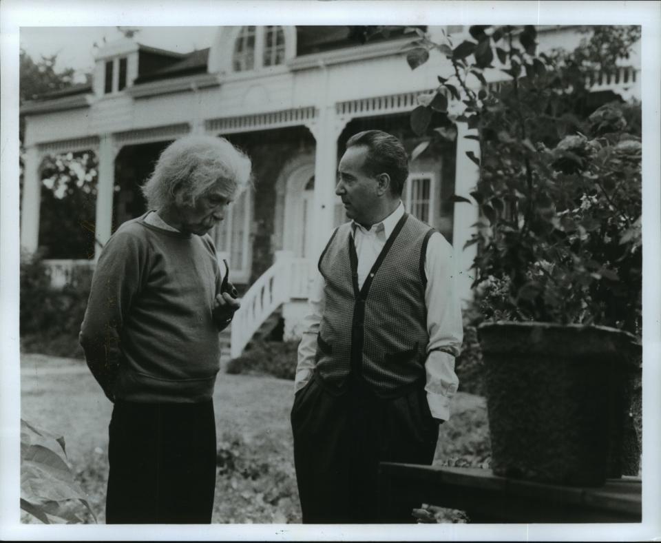 Scientist Leo Szilard (Michael Tucker, right) enlists Albert Einstein (Peter Boretsky) in a last-ditch attempt to prevent the dropping of the atomic bomb in “Day One."