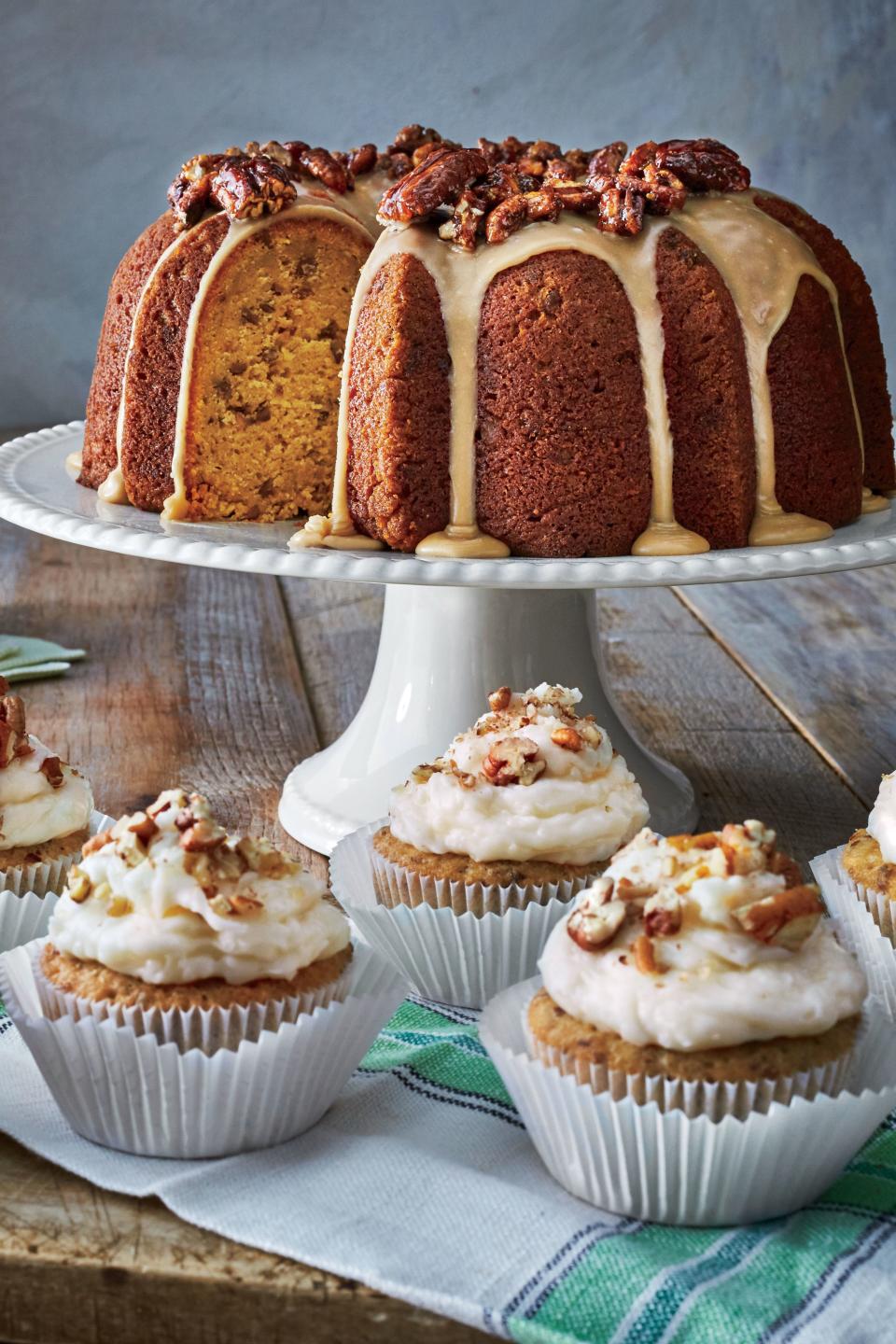 Pumpkin-Spice Bundt with Brown Sugar Icing and Candied Pecans