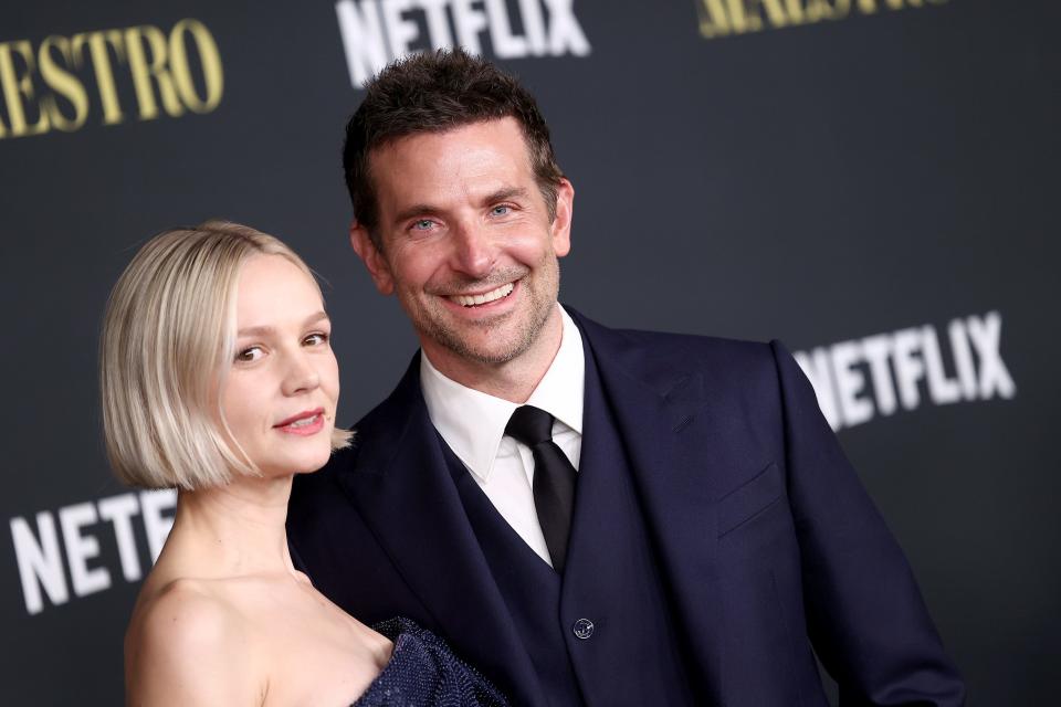 Carey Mulligan and Bradley Cooper attend Netflix's "Maestro" Los Angeles photo call at Academy Museum of Motion Pictures on Dec. 12, 2023 in Los Angeles.