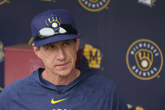 April 8, 2023: Milwaukee Brewers manager Craig Counsell (30) looks on  during the game between the Milwaukee Brewers and the St. Louis Cardinals  at American Family Field on April 8, 2023 in