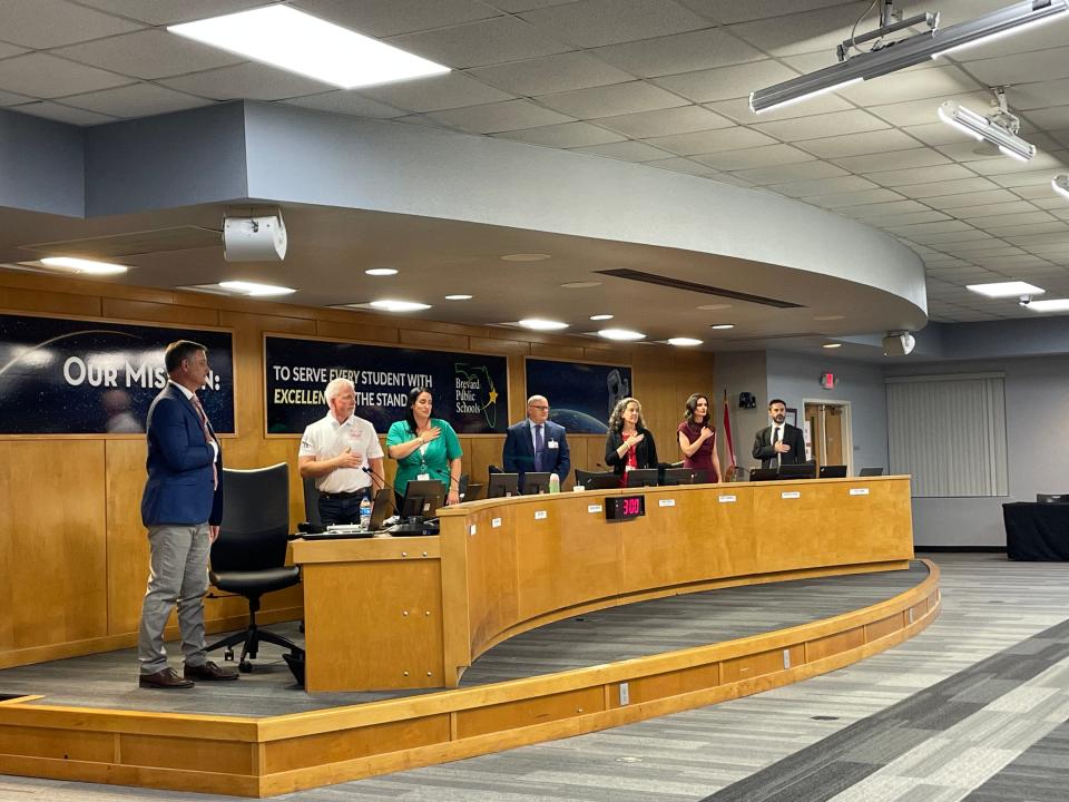 The Brevard school board pledges allegiance at the Nov. 14 meeting.