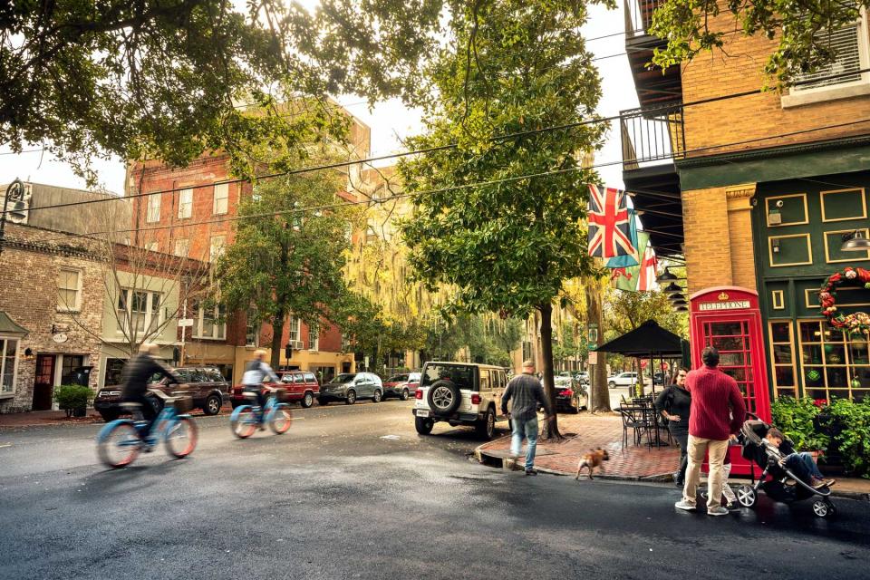 Busy downtown streets of Savannah Georgia USA