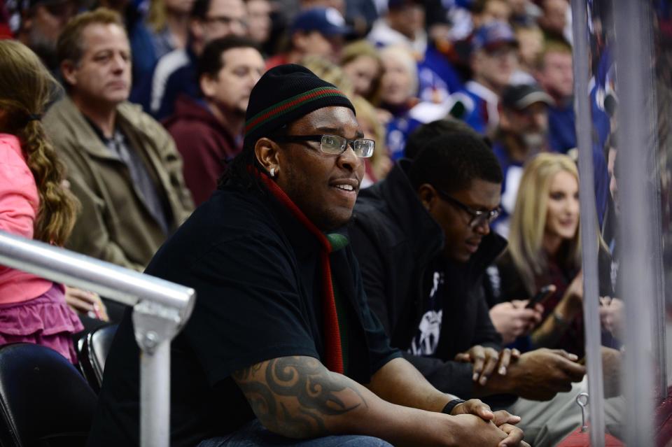 Denver Broncos lineman Orlando Franklin watches the third period between the Toronto Maple Leafs and Colorado Avalanche. (USA TODAY Sports)