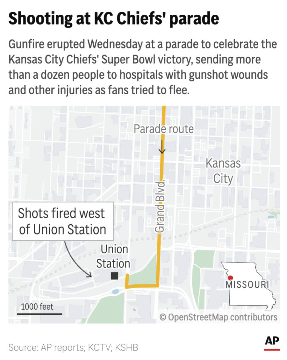 Several people were shot Wednesday in Kansas City at the celebration of the Chiefs' Super Bowl victory. (AP Digital Embed)