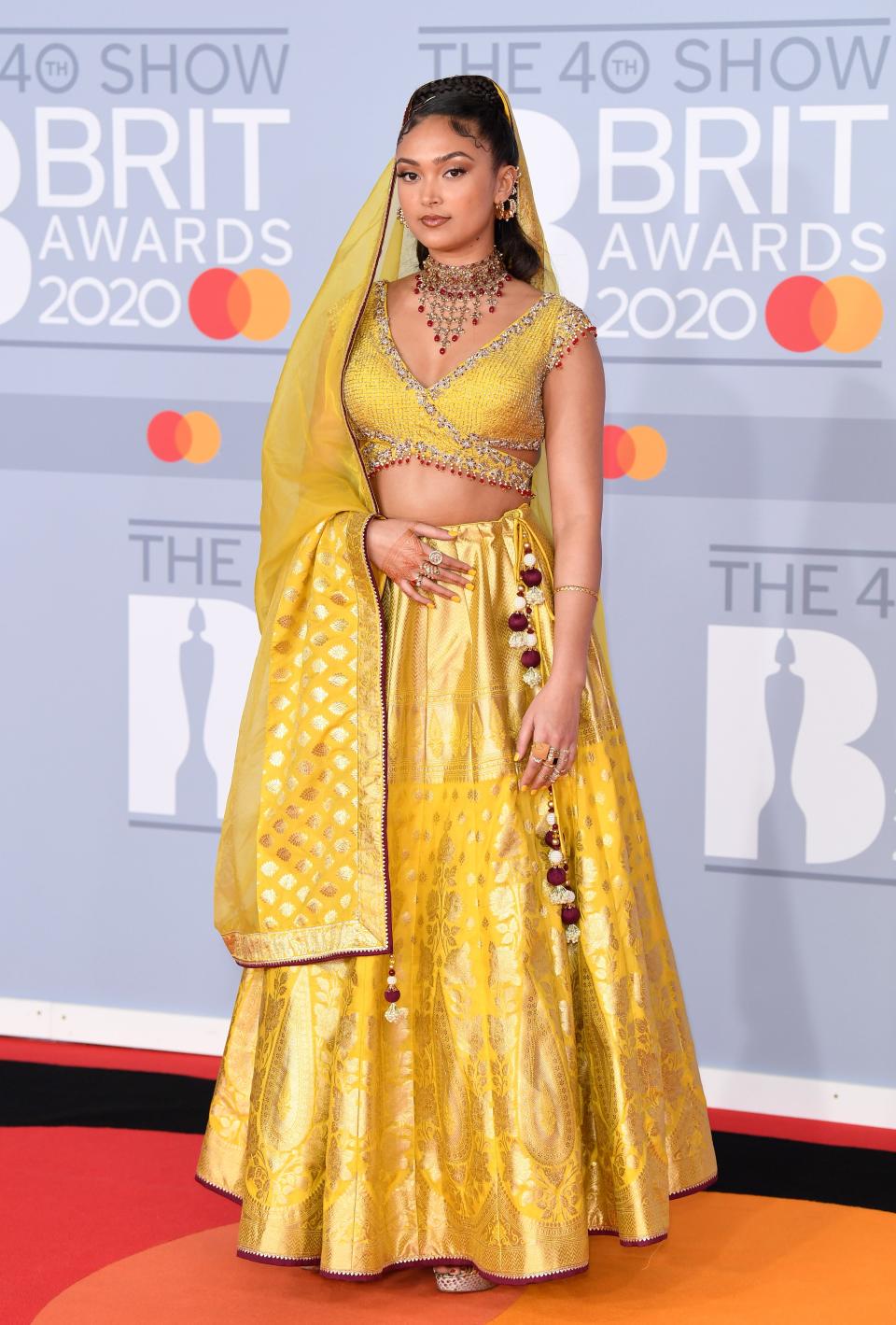 Joy Crookes attends The BRIT Awards 2020 at The O2 Arena, London.