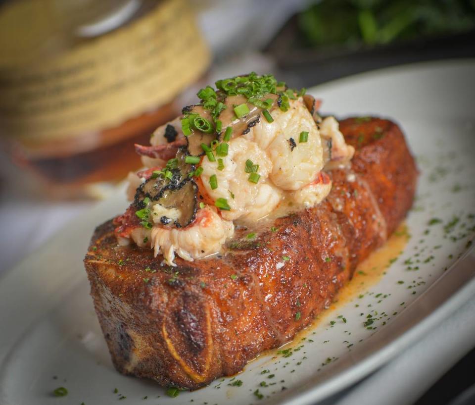 Steak 48’s black-truffle-sauteed Maine Lobster topped steak.