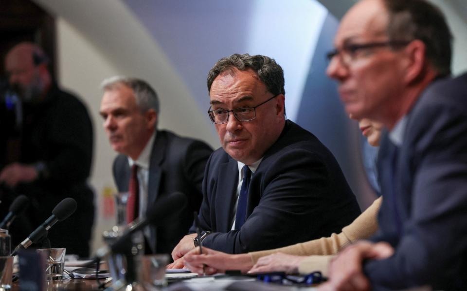 From left, the Bank of England&#39;s Ben Broadbent, Andrew Bailey and Sir Dave Ramsden - REUTERS/Henry Nicholls