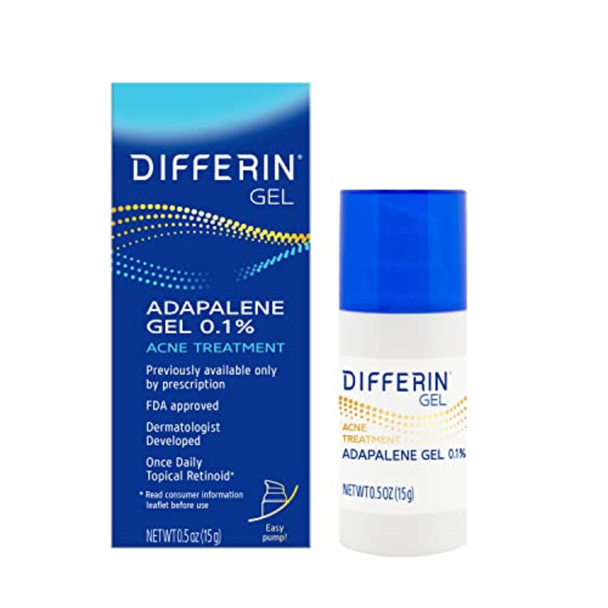 Differin Acne Treatment Gel, 30 Day Supply, Retinoid Treatment for Face with 0.1% Adapalene, Gentle Skin Care for Acne Prone Sensitive Skin, 15g Pump (Packaging May Vary) (AMAZON)