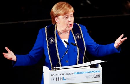 German Chancellor Angela Merkel receives an honorary doctorate in Leipzig