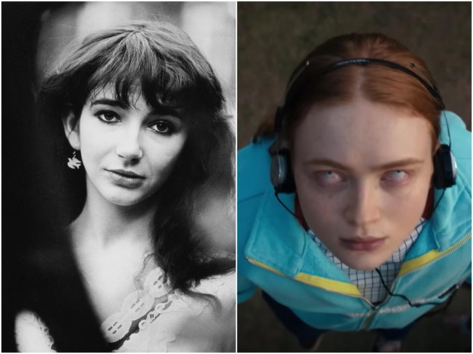 Kate Bush (izq) y Sadie Sink como Max en ‘Stranger Things’ (Getty/Netflix)