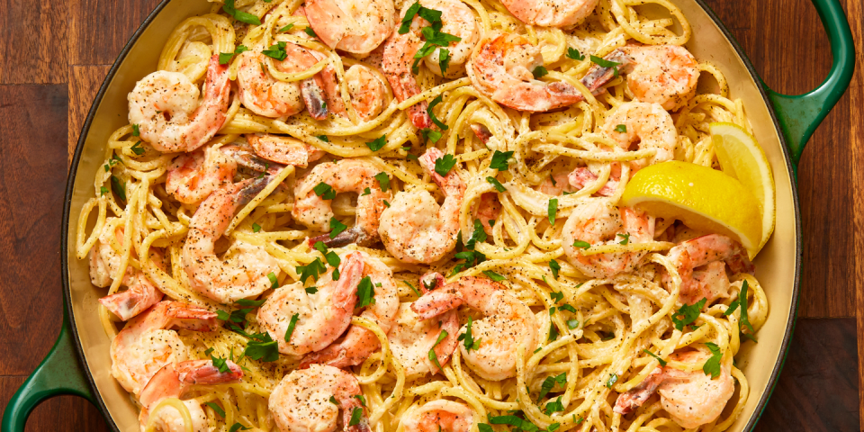 Creamy Lemon Pepper Shrimp Spaghetti