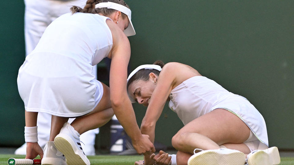 Pictured here, Elena Rybakina checks on injured rival Alize Cornet at Wimbledon.