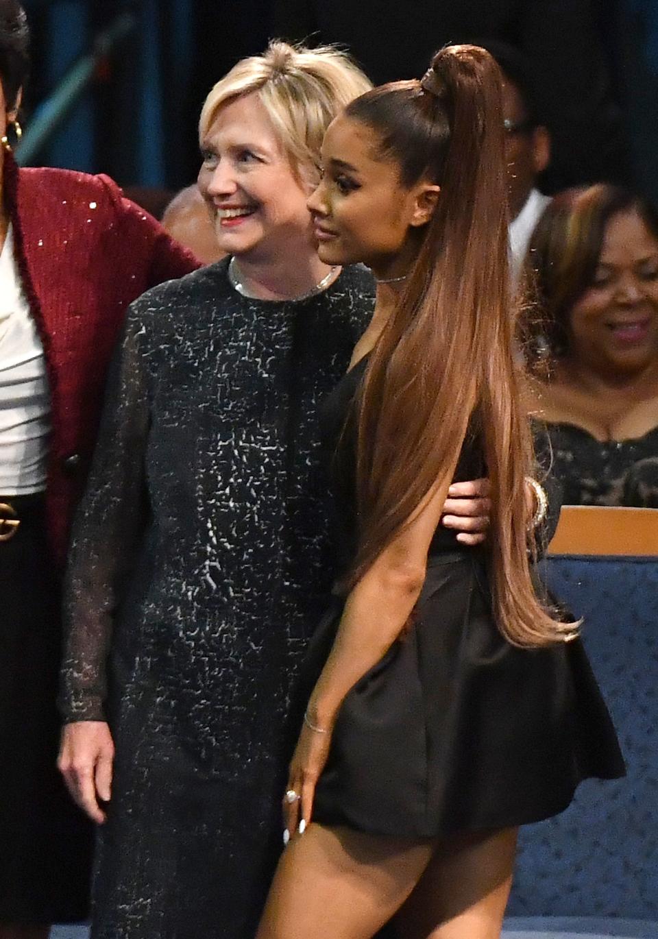 Hillary Clinton and Ariana Grande at Aretha Franklin’s funeral. (Photo: Getty Images)