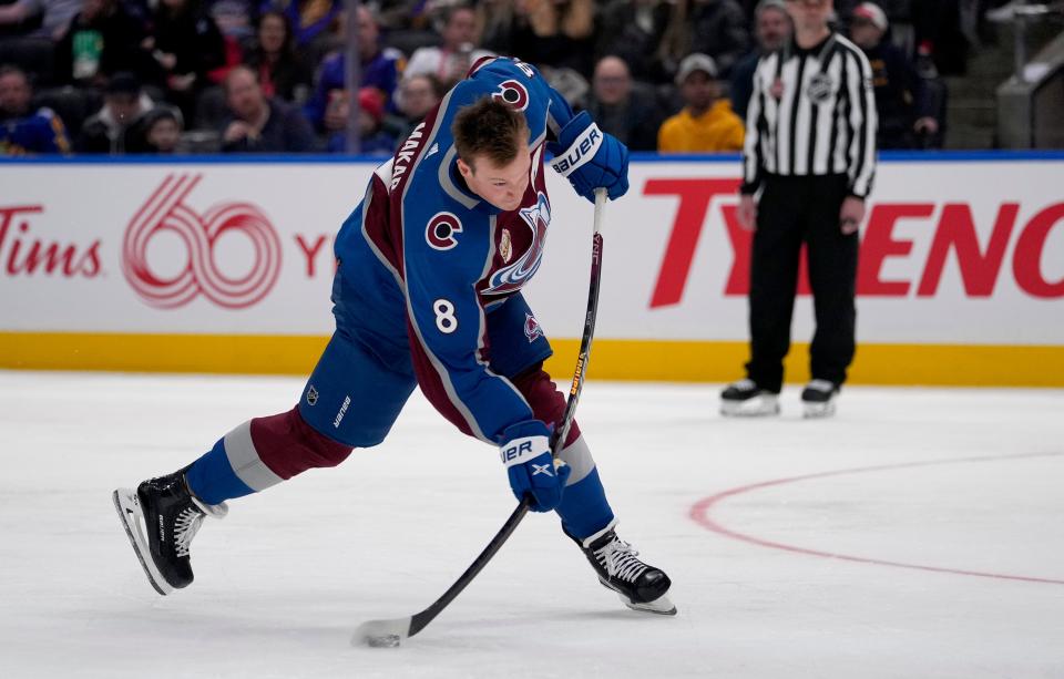 Colorado Avalanche defenseman Cale Makar win the hardest shot competition at 102.5 mph.