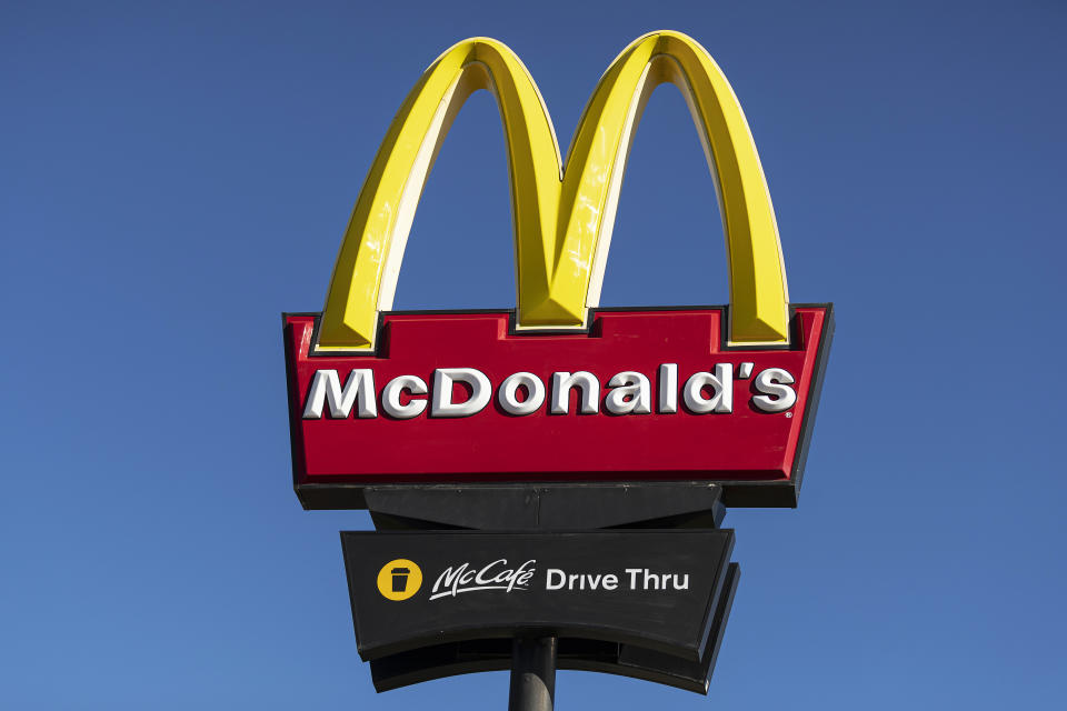 McDonald's sign as fast food giant launches vegan burger.