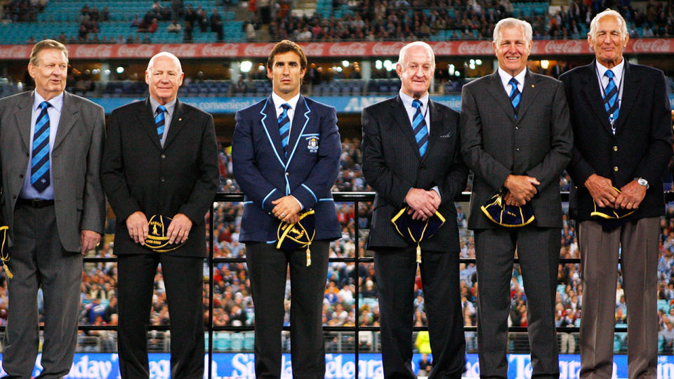 Graeme Langlands, Bob Fulton, Andrew Johns, John Raper, Ron Coote and Norm Provan, pictured here after being inducted into the NSW Team of the Century in 2008.