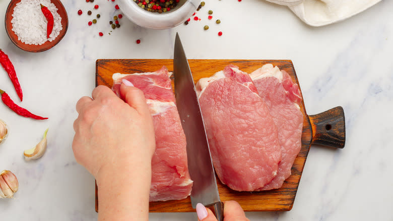 Chopping raw pork