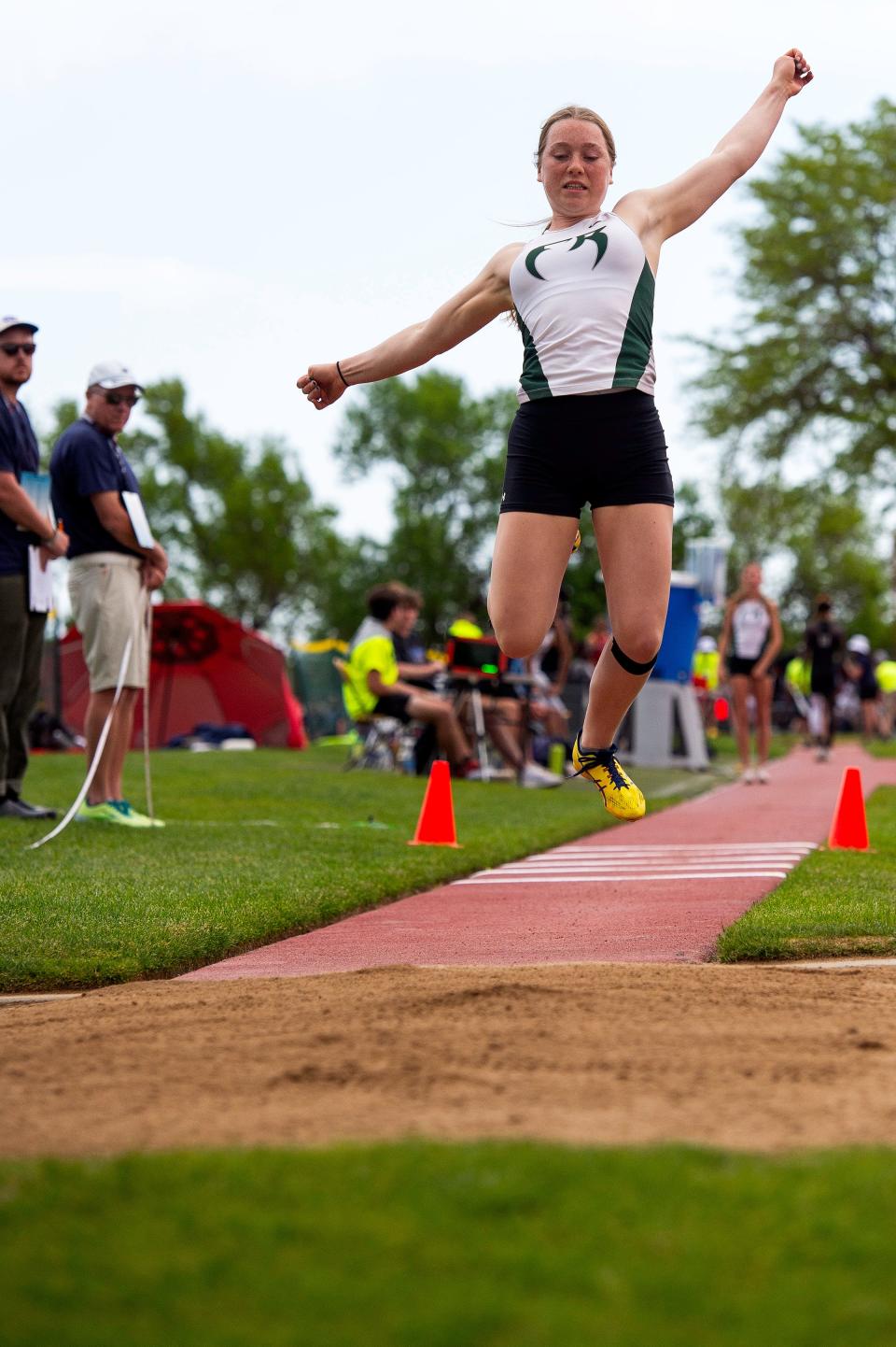 Fossil Ridge's Maggie Hoyer takes an early attempt at the 5A girls triple jump during the Colorado track & field state championships on Saturday, May 17, 2024 at Jeffco Stadium in Lakewood, Colo.