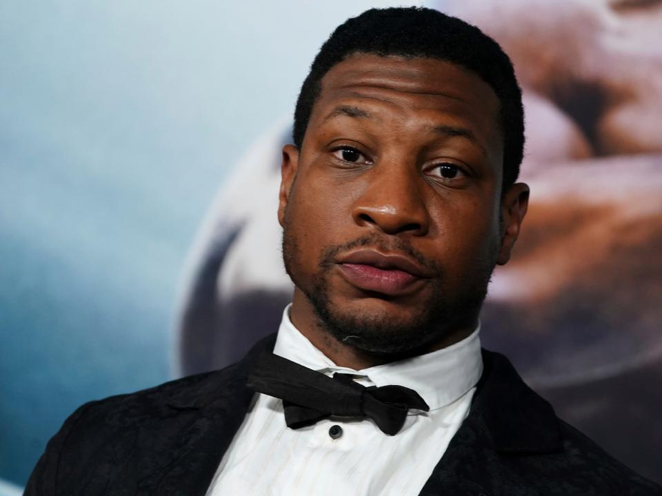 Jonathan Majors arrives at the premiere of "Creed III" on Monday, Feb. 27, 2023, at TCL Chinese Theatre in Los Angeles.