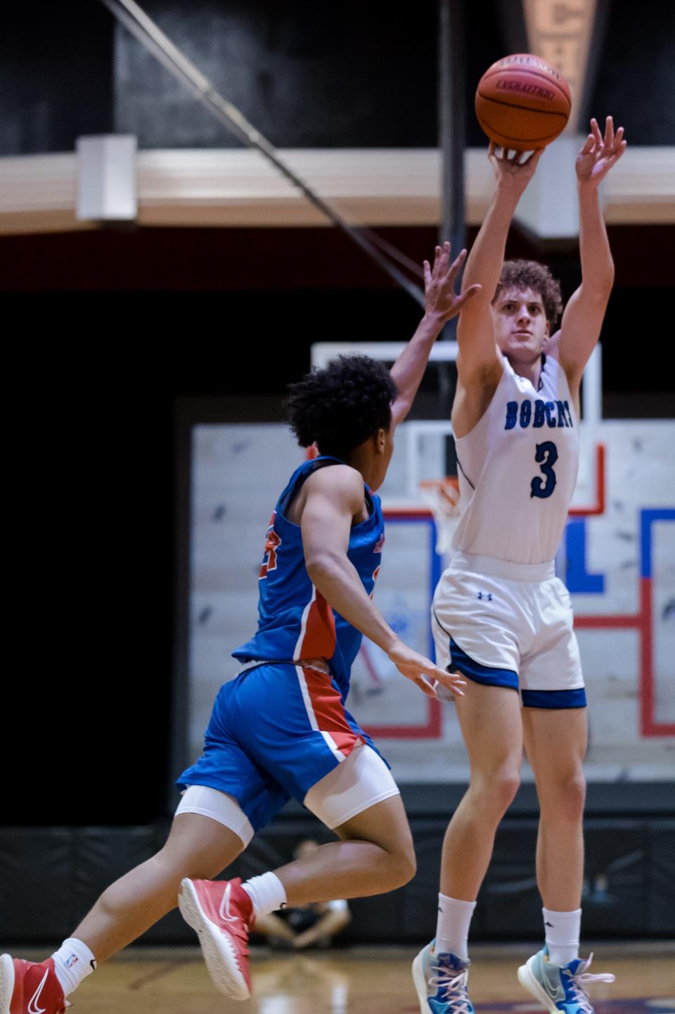 Byron Nelson's Finley Bizjack (3) at a 6A Region 1 Area Round basketball game against Americas High School Friday, Feb. 25, 2022, at Midland Christian High School.