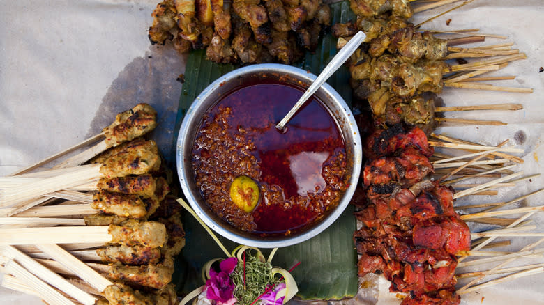 Indonesian sate skewers and sambal