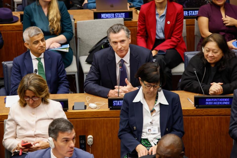 California Governor Gavin Newsom speaks as he attends the Climate Ambition Summit at the United Nations Headquarters on September 20, 2023 in New York City. (Getty Images)