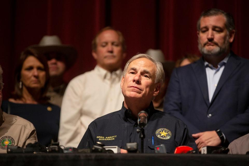 WEDNESDAY: Texas Gov. Greg Abbott speaks during a press conference on Wednesday after the shooting at Robb Elementary School.