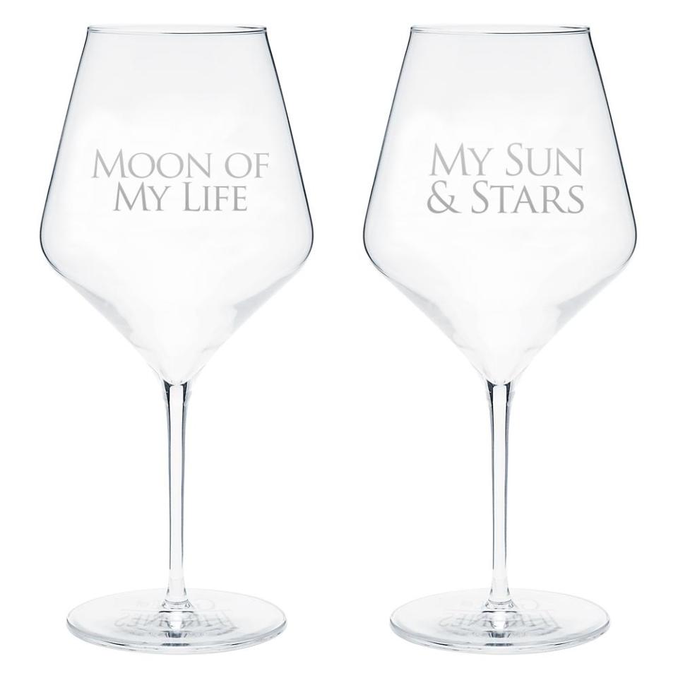 These wine glasses are one of the many items of <em>Game of Thrones</em> merchandise on sale in the HBO Shop in time for Valentine’s Day. (Photo: HBO)
