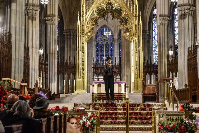 <p>Stephanie Keith/Getty</p> Billy Porter sings at the funeral of transgender community activist Cecilia Gentili at St. Patrick's Cathedral on Feb. 15, 2024 in New York City