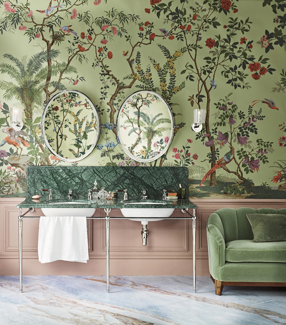 bathroom ideas with Chinoiserie wallpaper