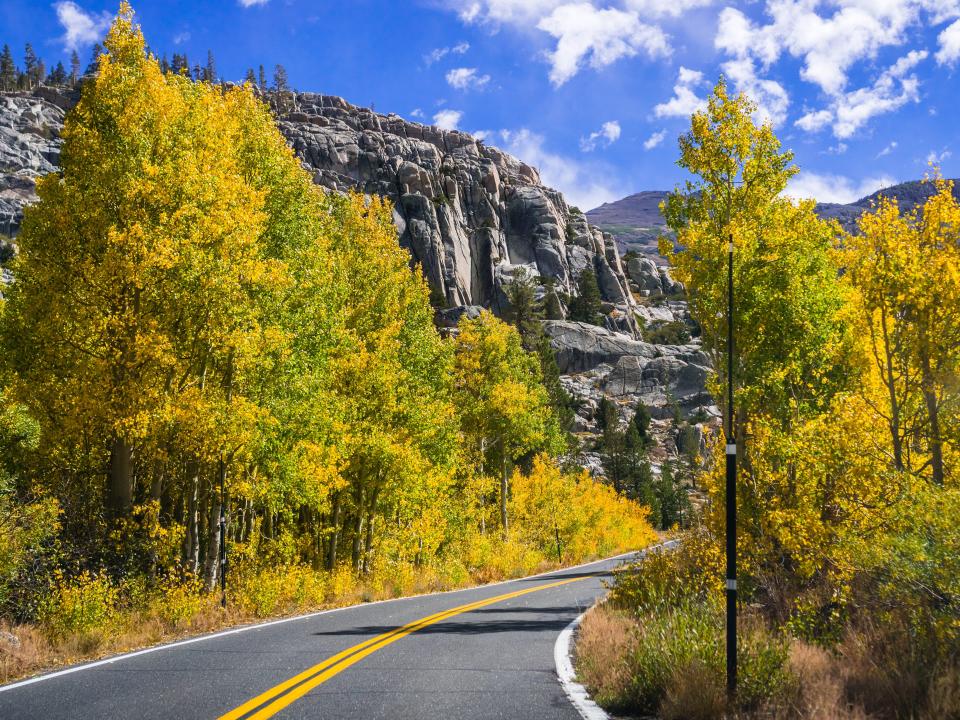 Driving through the Sonora Pass in the Eastern Sierra mountains, California