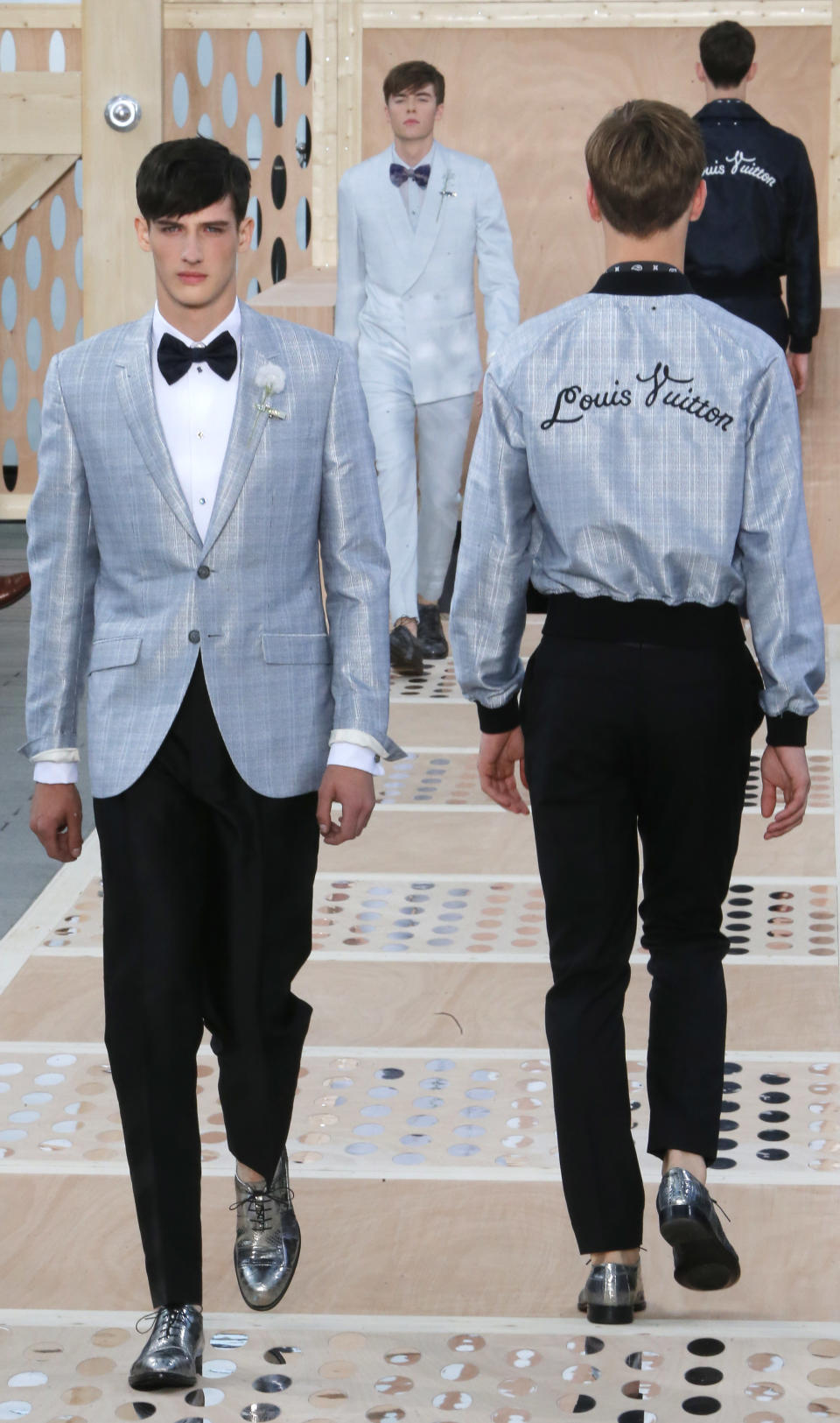 A model wears a creation by British fashion designer Kim Jones for Louis Vuitton's Spring-Summer 2014 men's collection presented Thursday, June 27, 2013 in Paris. (AP Photo/Jacques Brinon)