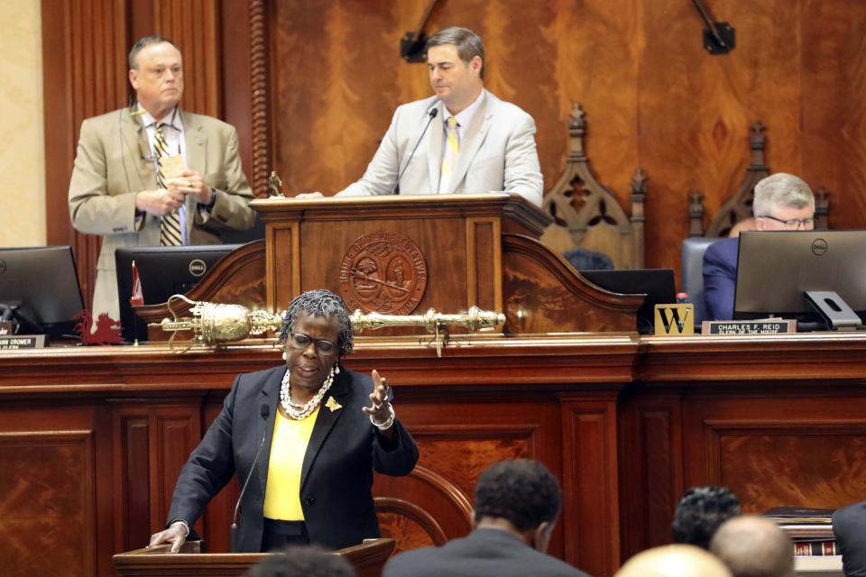 State Rep. Gilda Cobb-Hunter, D-Orangeburg, speaks during a debate over abortion in a special session on Tuesday, Sept. 27, 2022, in Columbia, S.C. (AP Photo/Jeffrey Collins)