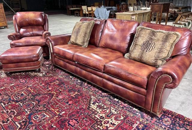 Sold at Auction: Brown Leather Sofa and Armchair