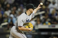 Miami Marlins' Trevor Rogers pitches during the first inning in the second baseball game of a doubleheader against the New York Mets Tuesday, Sept. 28, 2021, in New York. (AP Photo/Frank Franklin II)