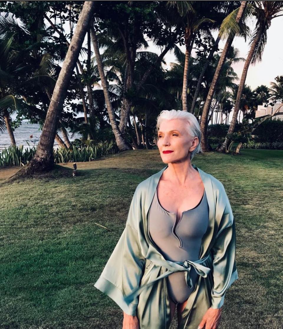 Helena Christensen photographed Maye Musk, who is wearing a Christensen & Sigersen swimsuit. (Photo: Helena Christensen via Instagram)