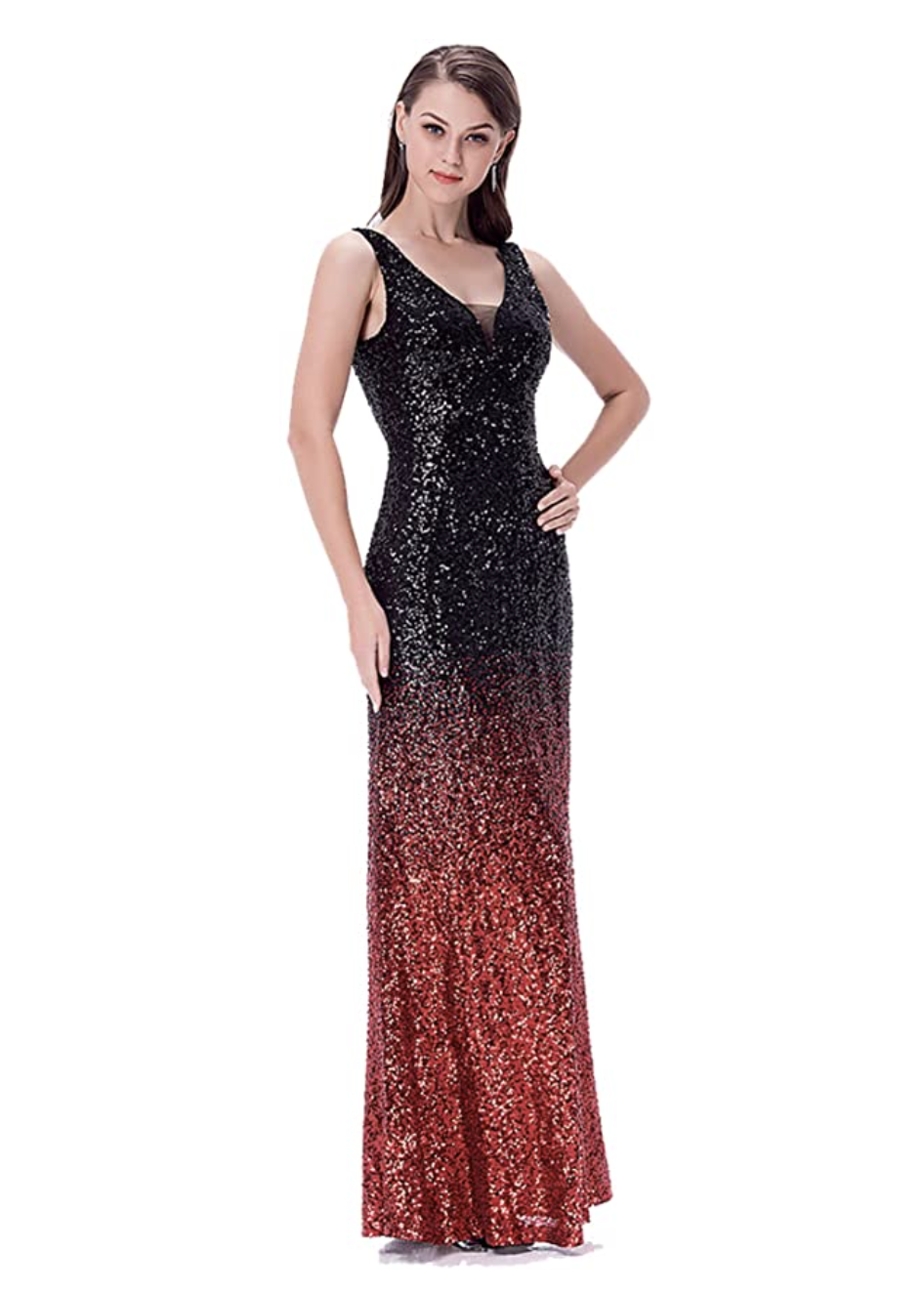 V-Neck Sequin Ombre Dress