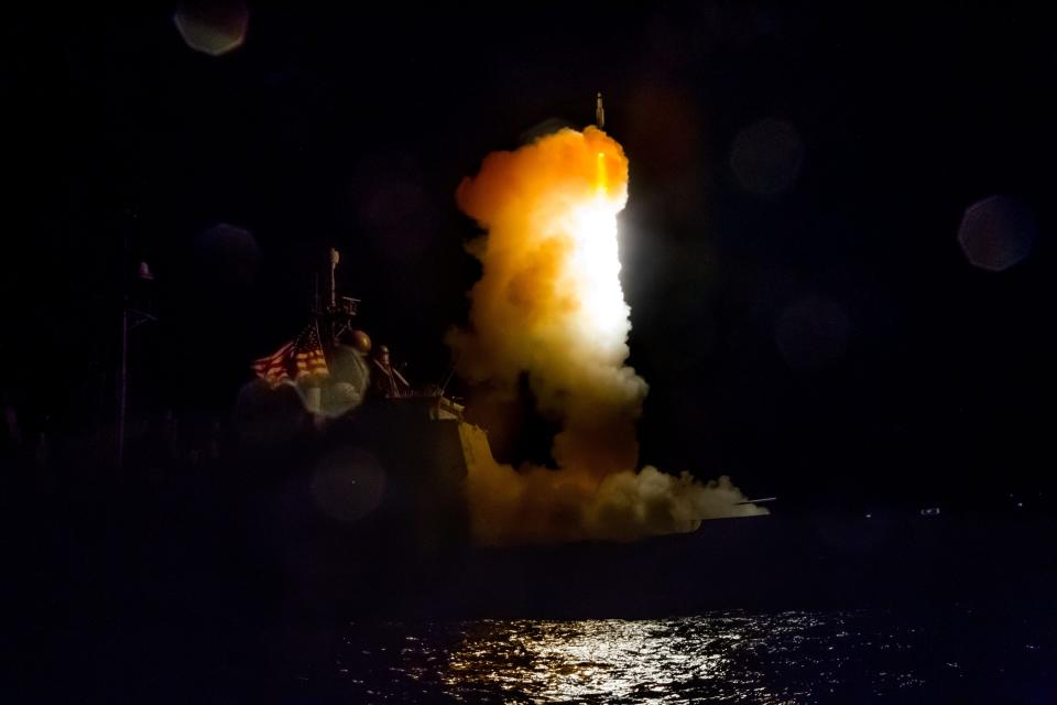An SM-3 Block 1B guided missile is launched from the USS Lake Erie and successfully intercepted a medium-range ballistic missile target off the coast of Kauai, Hawaii during a Missile Defense Agency and US Navy test.