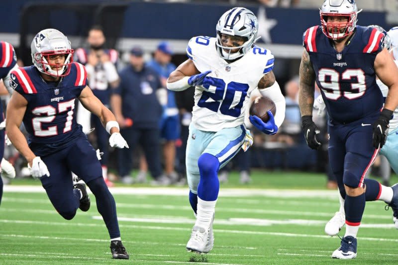 Dallas Cowboys running back Tony Pollard could struggle to find running room in Week 14 against the Philadelphia Eagles. File Photo by Ian Halperin/UPI