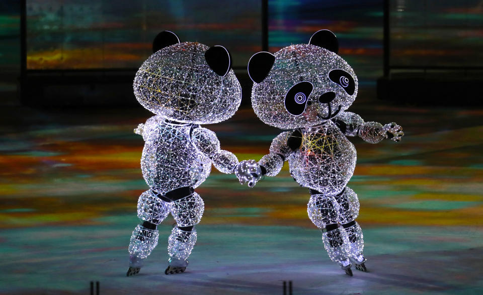 <p>In the Beijing 2022 portion of the evening, two LED pandas roller skate around the Olympic stadium.</p>